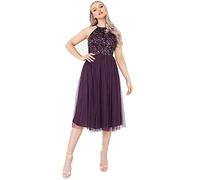 Maya Deluxe Vestido Midi para Mujer con Cuello Halter de Tul para Noche, Graduación, Boda, Damas de Honor Dama, Frutas del Bosque, 48