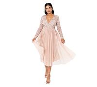 Maya Deluxe Maya Vestido Midi Adornado con La Parte Delantera de Deformación Falsa Dama de Honor, Rubor Taupe, 36 para Mujer