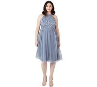 Maya Deluxe Vestido Midi para Mujer con Cuello Halter de Tul para Noche, Graduación, Boda, Damas de Honor Dama, Dusty Azul, 40