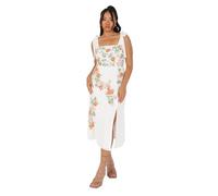 Maya Deluxe Vestido Midi para Mujer, Cuello Cuadrado, Sin Mangas, con Estampado Floral, para Boda, Ocasión de Invitado Especial, Crudo, 44