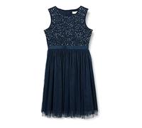 Maya Deluxe Vestido Midi para Niñas con Lentejuelas Adornadas para Fiesta, Tutú, Damas de Honor, Boda con Lazo para Cinturón, Azul Marino, 3-4 Años