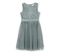 Maya Deluxe Vestido Midi para niñas con Lentejuelas adornadas para Fiesta, tutú, Damas de Honor, Boda con Lazo para cinturón, Verde neblina, 3-4 Años
