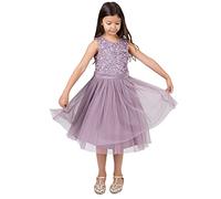 Maya Deluxe Vestido Midi para niñas con Lentejuelas adornadas para Fiesta, tutú, Damas de Honor, Boda, con Lazo para cinturón, Lila Moody, 3-4 Años