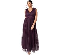 Maya Deluxe Vestido Mujer con Cuello en V con Volantes, sin Mangas, Cintura Imperio Alta, Largo para invitadas de graduación, Boda, Dama de Honor, Frutas del Bosque, 46
