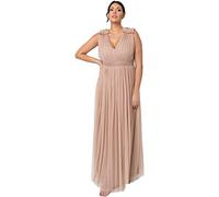 Maya Deluxe Maxivestido con Detalle de Volantes En Los Hombros Vestido de Dama de Honor, Rubor Taupe, 34 para Mujer