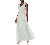 Maya Deluxe Vestido Mujer con Cuello en V con Volantes, sin Mangas, Cintura Imperio Alta, Largo para invitadas de graduación, Boda, Dama de Honor, Verde Salvia, 42