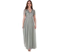 Maya Deluxe Vestido Mujer, Dama de Honor, Cuello en V, Manga Corta, Largo, Elegante, Cintura Imperio, Boda, Lirio Verde, 40