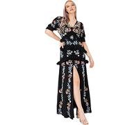 Maya Deluxe Womens Dress for Ladies Maxi Short Sleeve Floral Embellishment Wedding Guest Prom Bridesmaid Elegant Black Vestidos, 34 De Las Mujeres