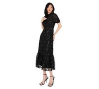 Maya Deluxe Women's Embroidered Dress for Ladies Sequin Embellished Midaxi Floral High Neck Wedding Guest Ball Evening Cocktail Vestido, Black, 42 para Mujer