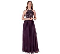 Maya Deluxe Womens Ladies Bridesmaid Maxi Dress Halter Neck Sequin Embellished Prom Graduation Wedding Vestido de Dama de Honor, Berry, 18 para Mujer