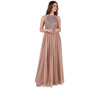 Maya Deluxe Womens Ladies Bridesmaid Maxi Dress Halter Neck Sequin Embellished Prom Graduation Wedding Vestido de Dama de Honor, Taupe Blush, 20 para Mujer