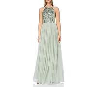 Maya Deluxe Womens Ladies Bridesmaid Maxi Dress Halter Neck Sequin Embellished Prom Graduation Wedding Vestido de Dama de Honor, Verde, 38 para Mujer