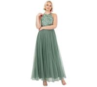 Maya Deluxe Womens Ladies Bridesmaid Maxi Dress Halter Neck Sequin Embellished Prom Graduation Wedding Vestido de Dama de Honor, Deep Mint, 54 para Mujer