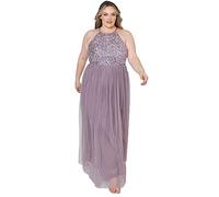 Maya Deluxe Womens Ladies Bridesmaid Maxi Dress Halter Neck Sequin Embellished Prom Graduation Wedding Vestido de Dama de Honor, Lila Moody, 40 para Mujer