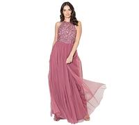 Maya Deluxe Womens Ladies Bridesmaid Maxi Dress Halter Neck Sequin Embellished Prom Graduation Wedding Vestido de Dama de Honor, Desert Rose, 12 para Mujer
