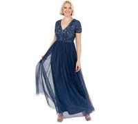 Maya Deluxe Womens Ladies Dress for Wedding Guest Plus Size Empire High Waist Sequins Short Sleeve Evening Bridesmaid, Vestido de Dama de Honor Mujer, French Navy,