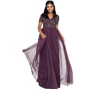 Maya Deluxe Vestido Maxi Adornado con Escote En V Dama de Honor para Mujer, Frutas del Bosque, 50