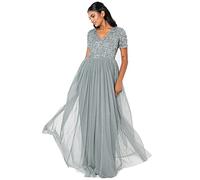 Maya Deluxe Womens Ladies Dress for Wedding Guest Plus Size Empire High Waist Sequins Short Sleeve Evening Bridesmaid Vestido de Dama de Honor, Verde neblina, 52 para Mujer