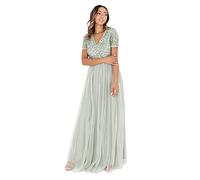 Maya Deluxe Vestido Maxi Adornado con Escote En V Dama de Honor para Mujer, Verde, 44