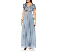 Maya Deluxe Womens Ladies Dress for Wedding Guest Plus Size Empire High Waist Sequins Short Sleeve Evening Bridesmaid Vestido de Dama de Honor, Azul, 46 para Mujer