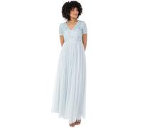 Maya Deluxe Womens Ladies Dress for Wedding Guest Plus Size Empire High Waist Sequins Short Sleeve Evening Bridesmaid Vestido de Dama de Honor, Ice Blue, 42 para Mujer
