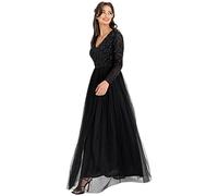 Maya Deluxe Womens Ladies Dress Sleeve for Wedding Guest V Neck High Empire Waist Maxi Long Length Evening Bridesmaid Prom Vestidos, Black, 36 De Las Mujeres