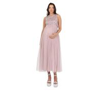 Maya Deluxe Womens Ladies Maternity Dress for Pregnant Wedding Guest Midaxi Sleeveless Sequin Embellished Tulle Crew Neck Bridesmaid Vestido de la Dama de Honor, Soft Pink, 40 De Las Mujeres