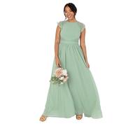 Maya Deluxe Women's Ladies Maxi Dress Crew Neckline Short Flutter Sleeve Lace Trim A-Line For Wedding Guest Evening Prom Ball Gown Vestido, Deep Sage, 48 para Mujer