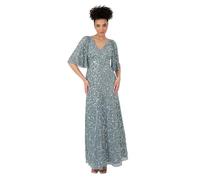 Maya Deluxe Women's Ladies Maxi Dress V-Neck Short Angel Sleeve Sequin Embellished A-Line Bridesmaid Wedding Guest Prom Ball Gown Vestido, Misty Green, 36 De Las Mujeres