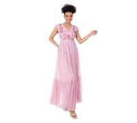 Maya Deluxe Women's Ladies Maxi Dress V-Neck Short Flutter Sleeves Floral Sequin Embellished Tulle A-Line Wedding Guest Bridesmaid, Vestido Mujer, Cherry Blossom,