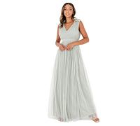 Maya Deluxe Womens Ladies Maxi Dress with Ruffle V Neck Sleeveless High Empire Waist Long for Prom Guest Wedding Bridesmaid Vestido de Dama de Honor, Lirio Verde, 38 para Mujer