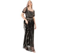 Maya Deluxe Womens Ladies Maxi Occasion Dress Sequin Square Neck High Waist A Cut Evening Gown for Wedding Guest Black, Vestidos De Las Mujeres, Black, 34