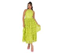 Maya Deluxe Women's Ladies Midi Dress Halterneck Sleeveless Tiered Skirt Floral Lace A-Line for Wedding Guest Evening Occasion Prom Vestido, Lime Green, 40 para Mujer
