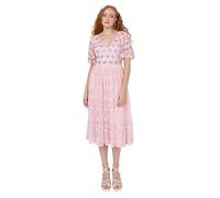Maya Deluxe Women's Ladies Midi Dress Short Angel Sleeves V-Neck A-Line Sequin Embellished Floral Tulle Lace Wedding Guest Prom Vestido, Ballet Pink, 42 De Las Mujeres
