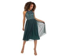 Maya Deluxe Womens Ladies Midi Dress with Halter Neck Tulle for Evening Graduation Prom Wedding Bridesmaids Ball Gown, Vestido de Dama de Honor Mujer, Emerald Green, 28