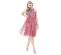 Maya Deluxe Womens Ladies Midi Dress with Halter Neck Tulle for Evening Graduation Prom Wedding Bridesmaids Ball Gown Vestido de Dama de Honor, Desert Rose, 14 para Mujer