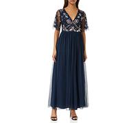 Maya Deluxe Womens Maxi Dress Ladies Embellished Spot Mesh A-Line V-Neck Dress for Wedding Guest Bridesmaid Prom Ball Occasion, Vestido Mujer, Navy,