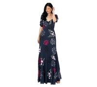 Maya Deluxe Women's Maxi Dress Ladies Embroidered Sweetheart Neckline Ruched Sleeves for Wedding Guest Bridesmaid Prom Ball Gown, Vestido Mujer, Navy,
