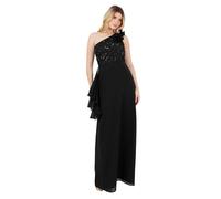 Maya Deluxe Women's Maxi Dress Ladies One Shoulder Necklline Sleeveless Sequin Embellished Rosette A-Line Evening Prom Ball Gown, Black, 38