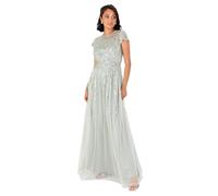 Maya Deluxe Women's Maxi Dress Ladies Round Neck Cap Sleeve Stripe Sequin Embellished Tulle A-Line Evening Occasion Prom Ball Gown, Green Lily, 48