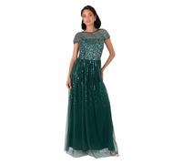 Maya Deluxe Women's Maxi Dress Ladies Round Neck Sheer Cap Sleeve Sequin Embellished Tulle A-Line Evening Occasion Prom Ball Gown, Verde Esmeralda 56