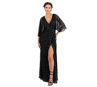 Maya Deluxe Womens Maxi Ladies Sequin Embellished Wrap A-Line Dress for Wedding Guest Bridesmaid Evening Prom Ball Occasion Vestido, Black, 38 para Mujer