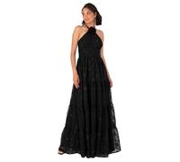 Maya Deluxe Women's Maxi Dress Ladies Sleeveless Halterneck Floral Corsage Chiffon Jacquard A-Line Tiered Evening Occasion Prom, Negro 34