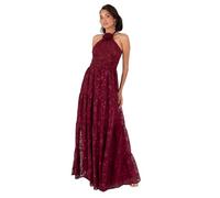 Maya Deluxe Women's Maxi Dress Ladies Sleeveless Halterneck Floral Corsage Chiffon Jacquard A-Line Tiered Evening Occasion Prom, Baya 44