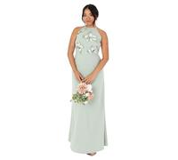 Maya Deluxe Women's Maxi Dress Ladies Sleeveless Halterneck Floral Sequin Embellished A-Line for Wedding Guest Evening Ball Gown, Vestido Mujer, Green Lily,
