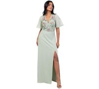 Maya Deluxe Women's Maxi Dress Ladies V-Neck Angel Sleeve Floral Embellished Side Split A-Line Bridesmaid Wedding Guest Ball Gown Vestido, Lirio Verde, 42 para Mujer