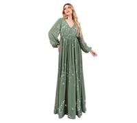 Maya Deluxe Women's Maxi Dress Ladies V-Neck Long Blouson Sleeve Sequin Embellished Empire A-Line Wedding Guest Bridesmaid Prom, Menta Oscura 34