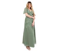 Maya Deluxe Women's Maxi Dress Ladies V-Neck Short Angel Sleeve Wrap Sequin Embellished Chiffon Tie Evening Occasion Prom Ball Gown, Deep Mint, 36