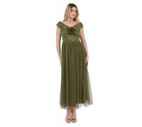 Maya Deluxe Women's Midaxi Dress Ladies Sleeveless Off Shoulder Bardot Sequin Embellished Tulle Rosette Bridesmaid Wedding Guest, Olive, 40