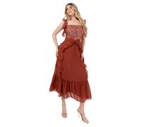 Maya Deluxe Women's Midaxi Dress Ladies Sleeveless Square Neck Cami Sequin Embellished Ruffle A-Line Tiered Hem Prom Ball Gown, Óxido 44
